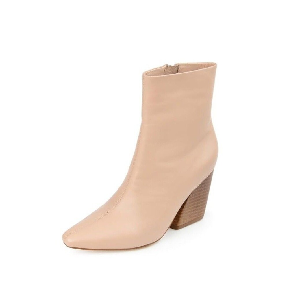 Journee Signature Womens 6 M Tan Leather Hydra Block Heel Ankle Booties NIB JN8